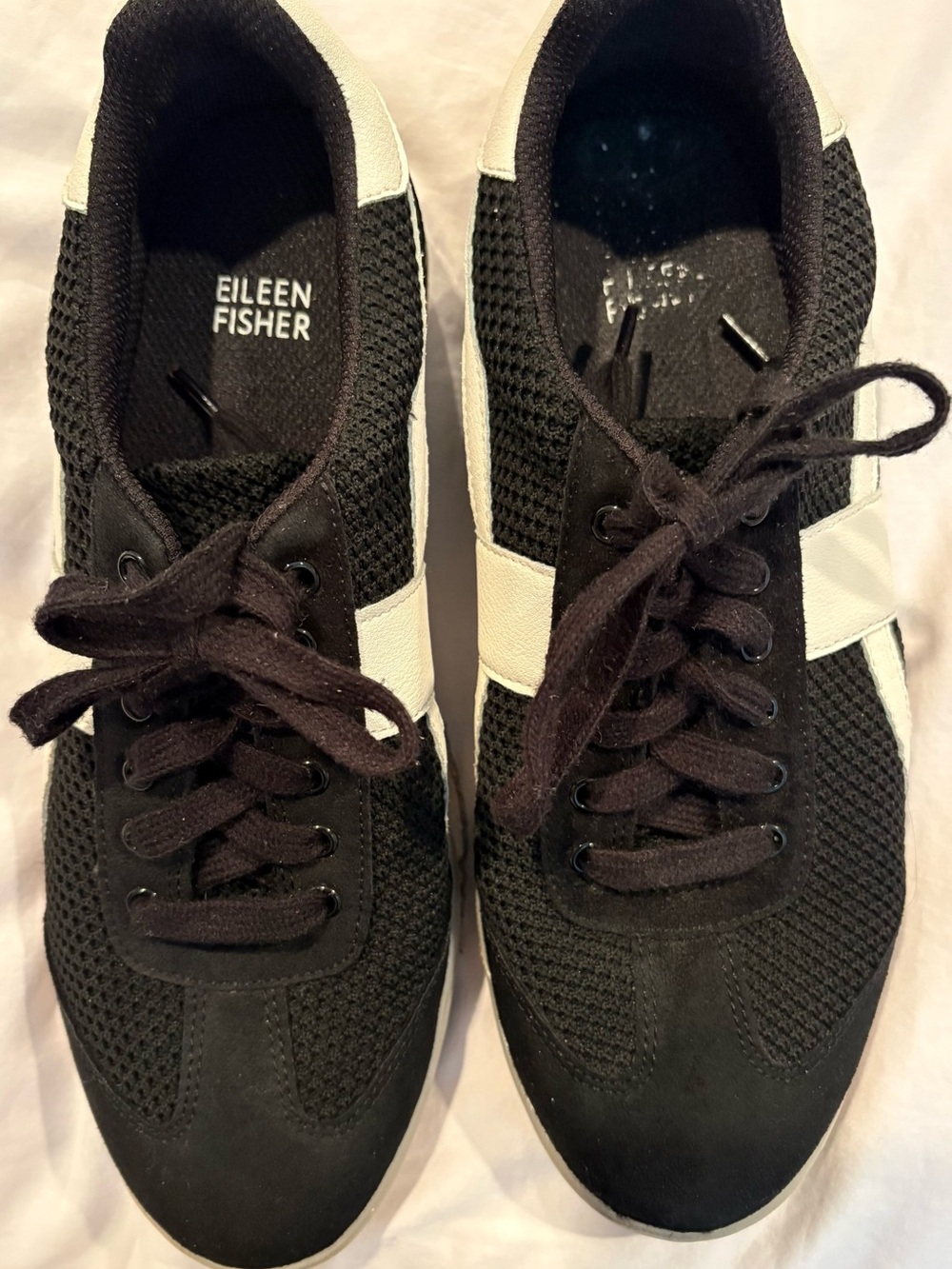 Eileen Fisher Black and White Knit Lace-Up Sneakers 8.5